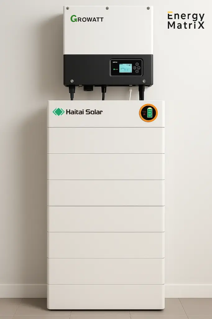 Haitai 3-fase 10kW/10kWh binnen. Complete set, inclusief Energy Matrix EMS. 